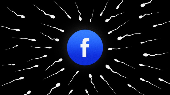Sperm swimming toward a Facebook logo