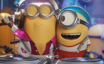 A Minion with chest hair and a lighter, next to a Minion wearing rainbow suspenders