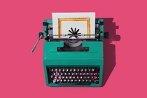 A green typewriter printing out a piece of paper with Anthropic's logo, which resembles an asterisk, inside of a painting frame