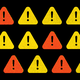 Illustration of yellow and orange triangles, each containing a black exclamation point, on a black background