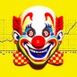 An image of a clown with the Bitcoin logo in its eyes.