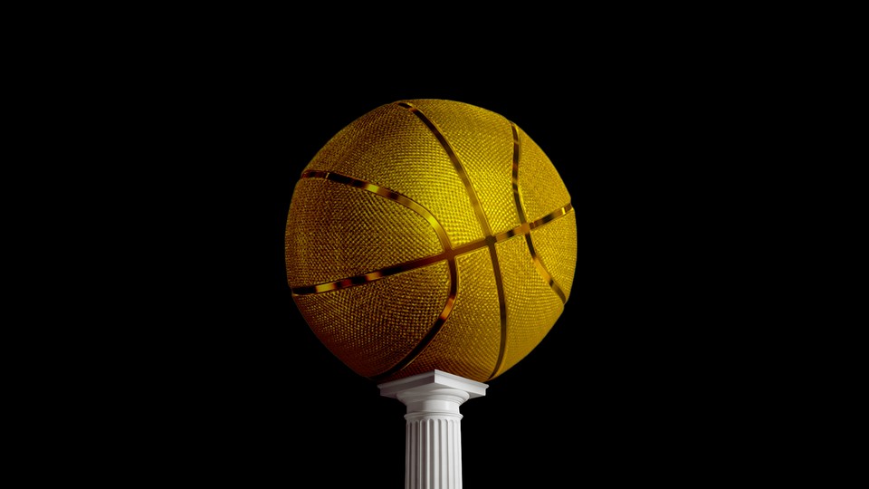 A golden basketball on a pedestal