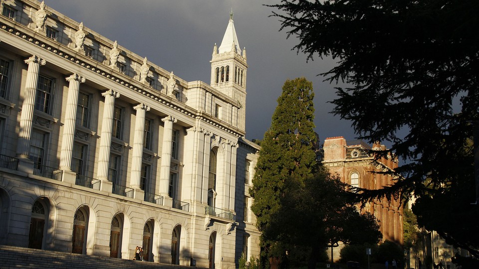 A white, stone building on the University of California, Berkeley, campus