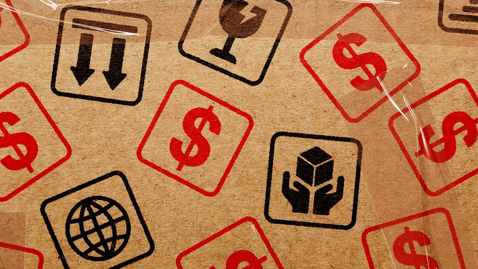 An image of a package with dollar signs
