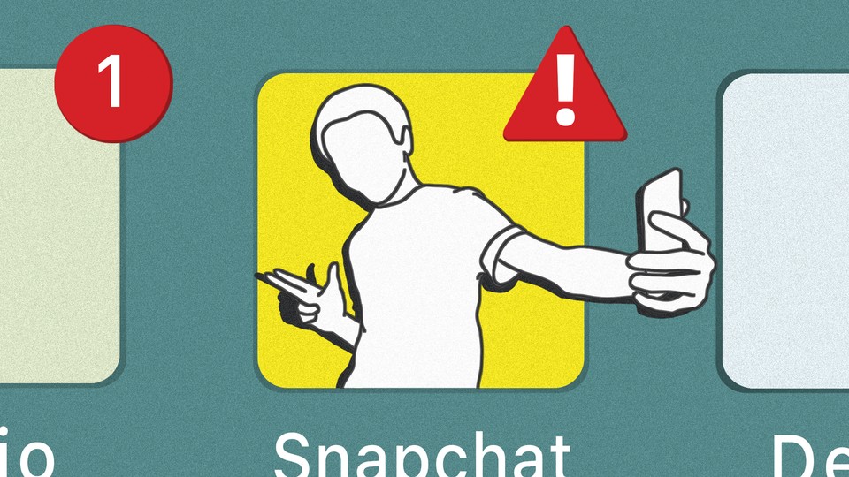 An illustration of a Snapchat logo with a figure taking a selfie