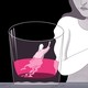 An illustration of a grandmother in a liquor glass