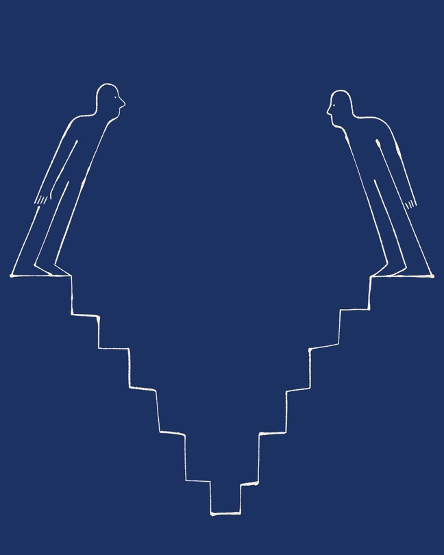 two figures looking at each other across a gap