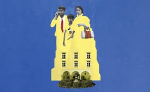 illustration of wealthy Indian American family