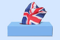 An illustration of a tissue box stuffed with the British flag