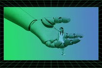 An illustration of a robot hand holding a girl