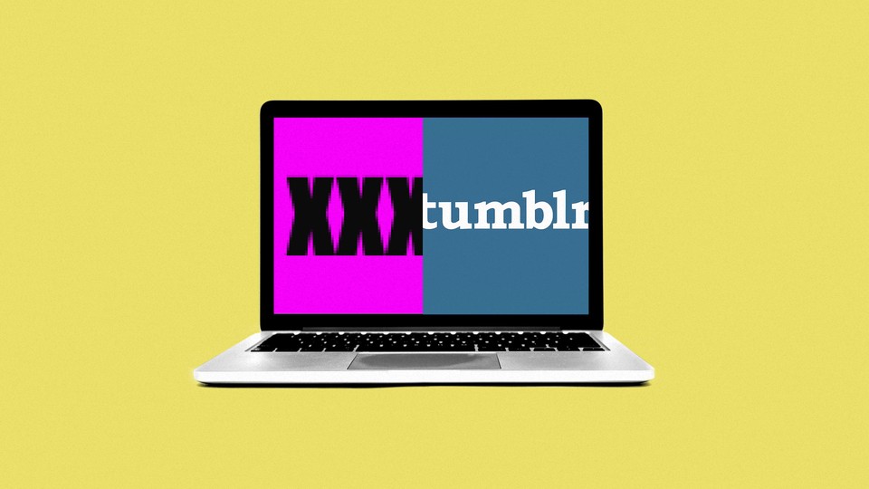 A computer with Tumblr's logo and "XXX" on the screen