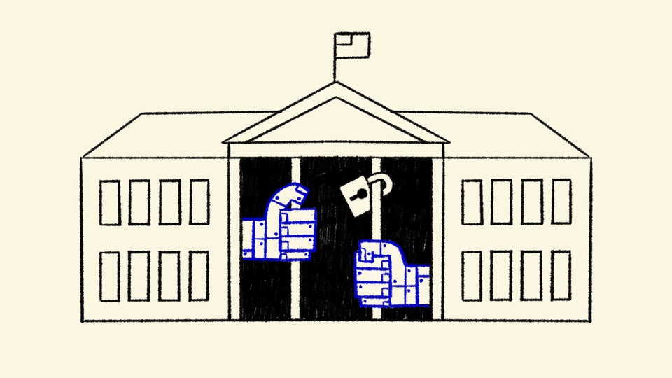 Illustration of Chatbot hands holding the White House entrance
