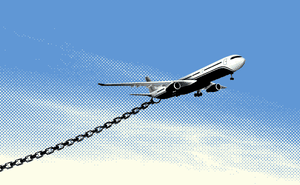 Illustration of a plane with heavy chains