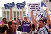 Pro-choice demonstrators outside the Supreme Court