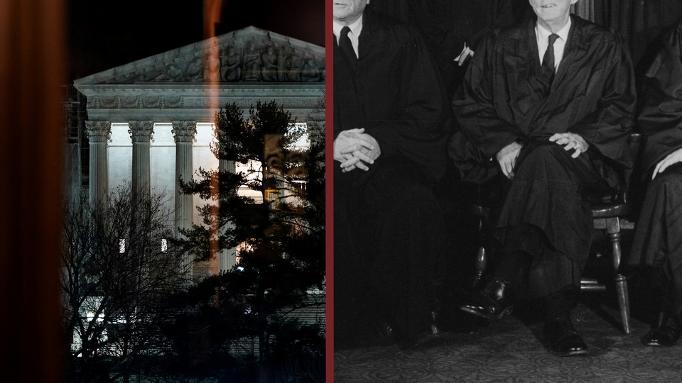 An image of the Supreme Court justices next to an image of the Supreme Court building.