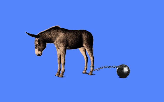 An illustration of a donkey with a ball and chain.