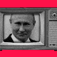 A television, which is broadcasting Russian President Vladimir Putin's face, being turned off