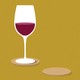 A wine glass half full with red wine on a yellow background