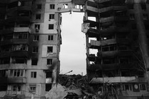 A damaged building in Borodianka, Ukraine