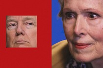 Photo of Trump on the left; photo of E. Jean Carroll on the right