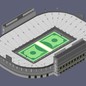 A football stadium with a dollar bill as the field