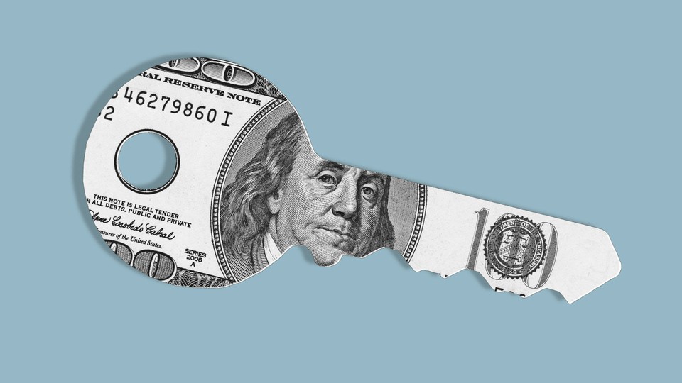 An illustration of a key cut out of a $100 bill