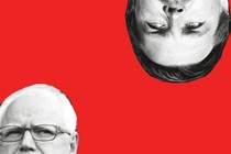 Tim Walz and an upside-down J. D. Vance