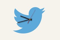 An illustration of a Twitter bird with the hands of a clock superimposed