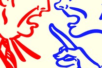 An illustration of a red person and a blue person arguing