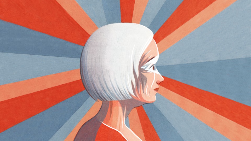 An illustration of a woman with white hair