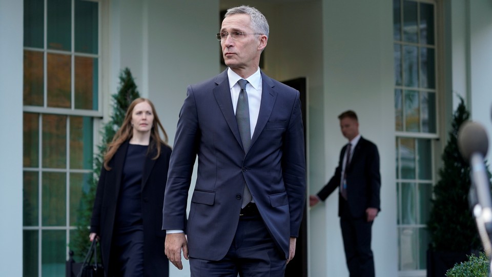 Jens Stoltenberg emerges from the White House.