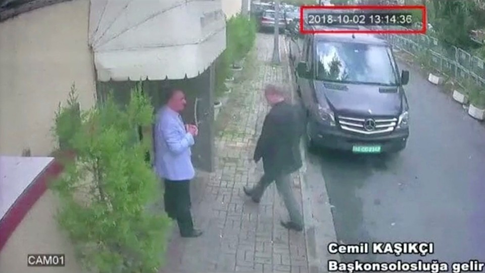 A still image taken from CCTV video shows Jamal Khashoggi as he arrives at Saudi Arabia's consulate in Istanbul, Turkey on Oct. 2, 2018.
