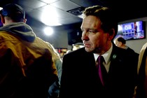 A photo of Florida Governor Ron DeSantis in Iowa on caucus night