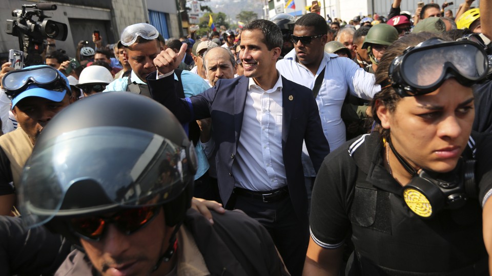 Juan Guaidó greets supporters in Caracas amidst an attempted military uprising on April 30.