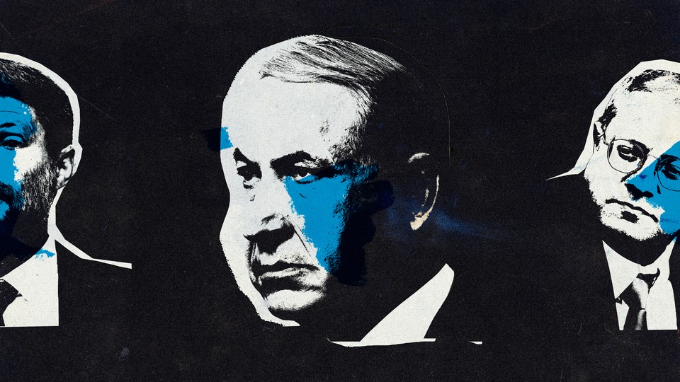 An illustration featuring a photo image of Israeli Prime Minister Benjamin Netanyahu