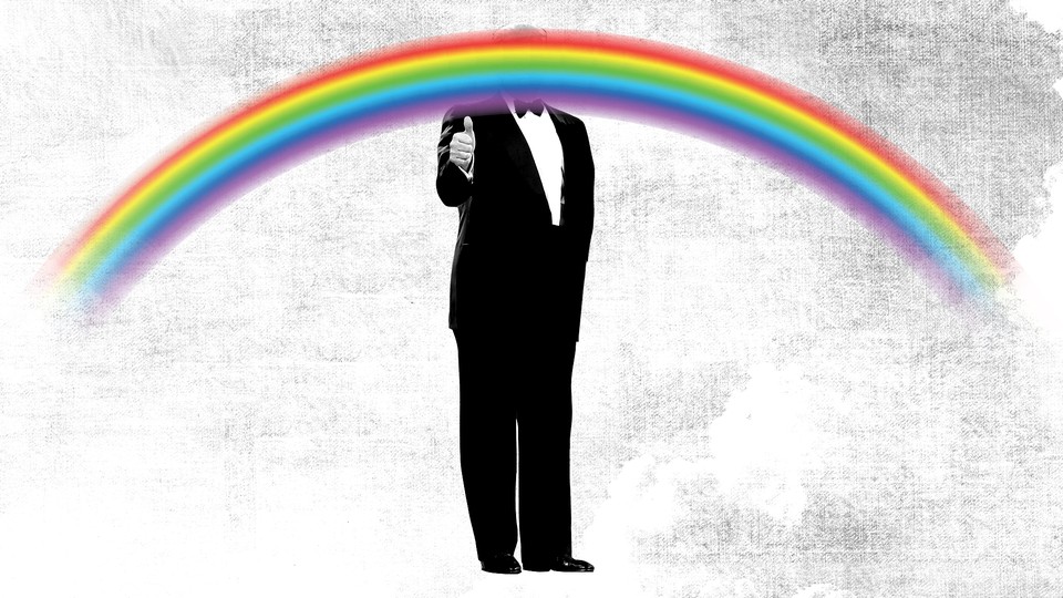Donald Trump with a rainbow for a head