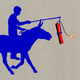 An illustration of a rider leading a donkey with a stick of dynamite resembling a carrot.