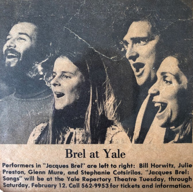 Julia Preston participates in a campus performance of Jacques Brel Is Alive and Well and Living in Paris in 1972.