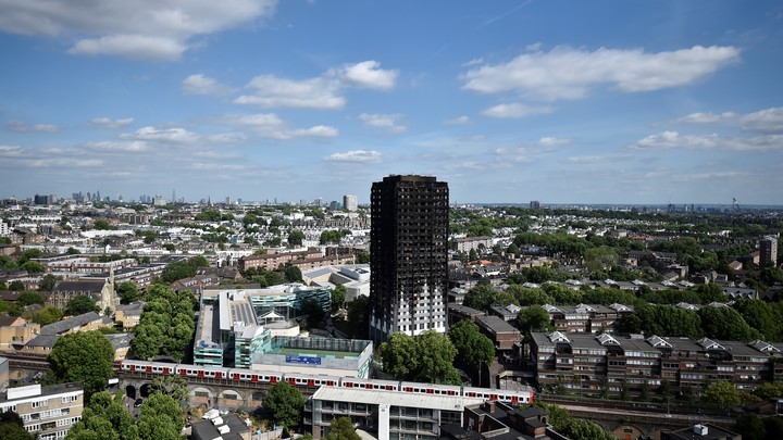The charred remains of Grenfell Tower in West London, Britain on June 16, 2017.