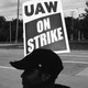 A striking UAW worker on the picket line