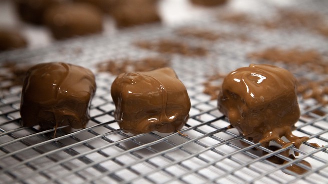Chocolate confections set after tempering.