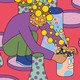 An illustration showing a man enveloped by bubbles of inspiration from an open beaker.