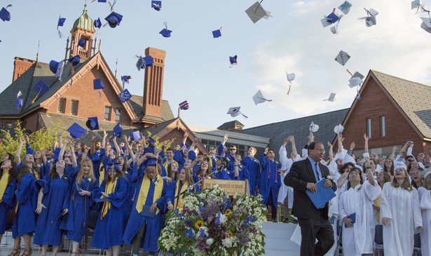 "Traditionally, white gowns were for girls, blue for boys," Worth Robbins said of Harvard's high-school-graduation ceremony, pictured here in 2016. "For the past six years, seniors have voted to have the gowns distributed randomly. This year the seniors voted to have only blue gowns, a symbol of their propensity for knocking down differences and announcing themselves as a class of innovators and activists."
