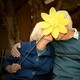An older couple with a flower covering their faces