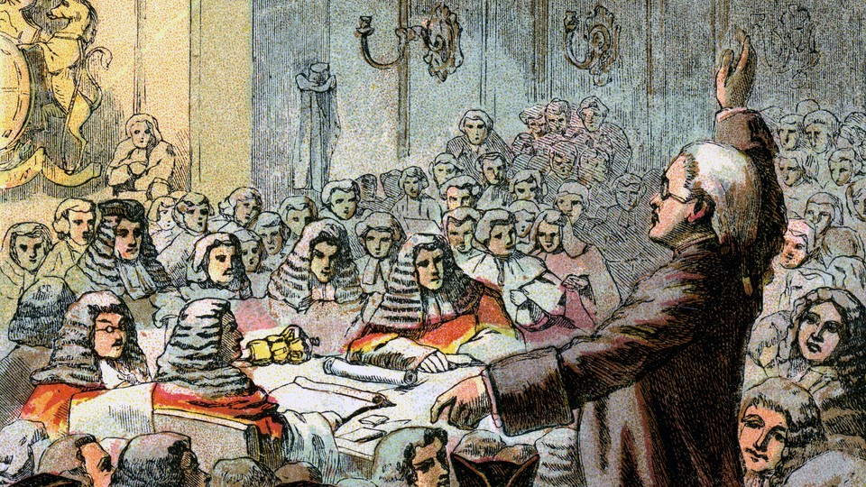 Color plate of "Burke, the Great Orator," circa 1850s