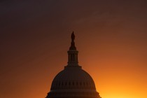 the sun setting or rising on the Capitol