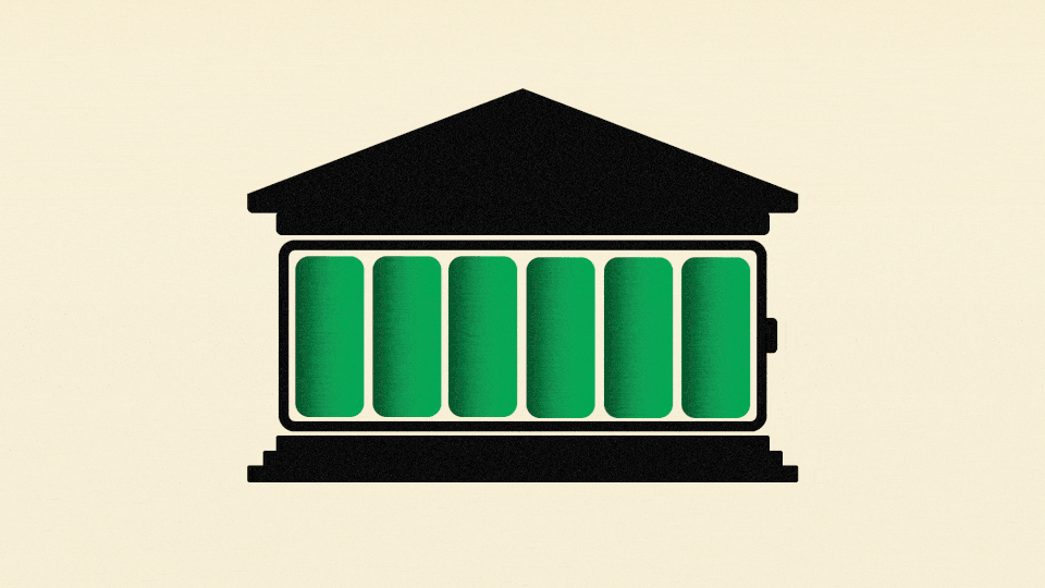 A house with a battery bar as its main body, the battery is losing charge