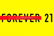 Graphic illustration of the Forever 21 logo with red tape placed over the word "Forever."