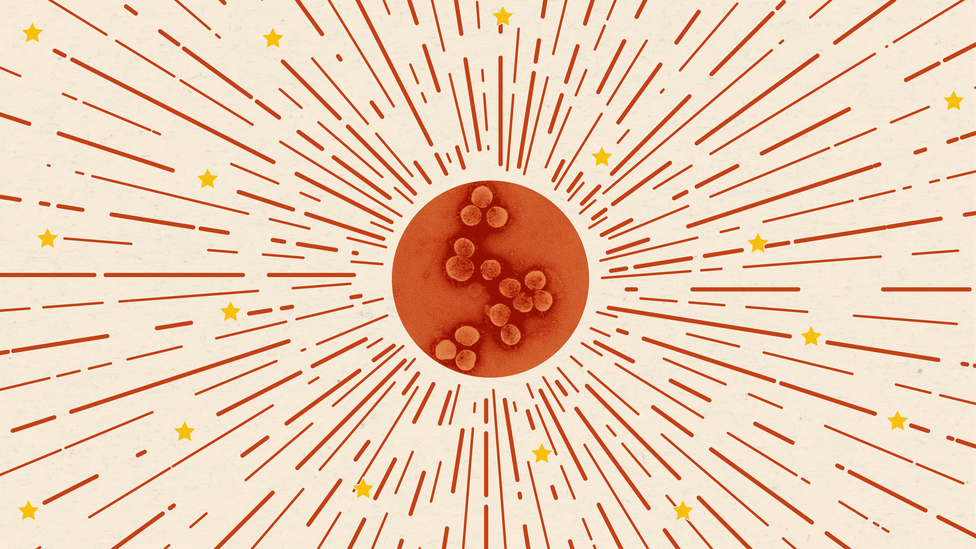 A red circle surrounded by yellow stars and red lines.