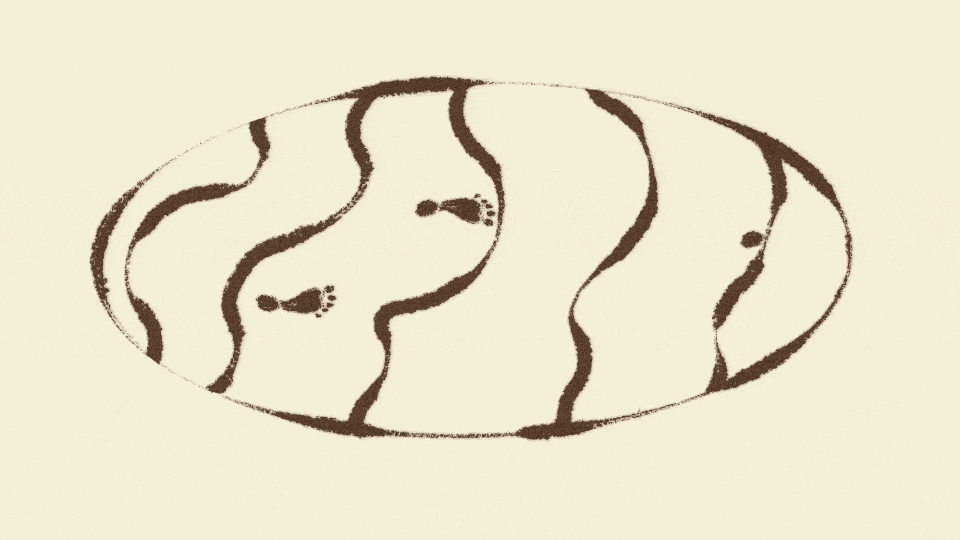 Abstract circle with waves and footprints